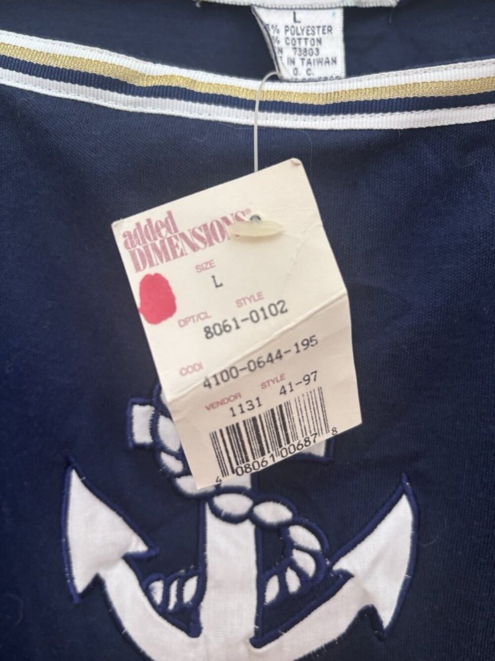 Vintage NWT Liz & Me Size L Blue Nautical Top Long Sleeve Anchor Sailor - Picture 5 of 5